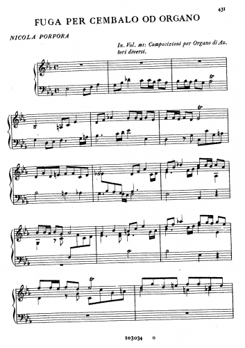 Porpora - Fuga per Cembalo od Organo - Score