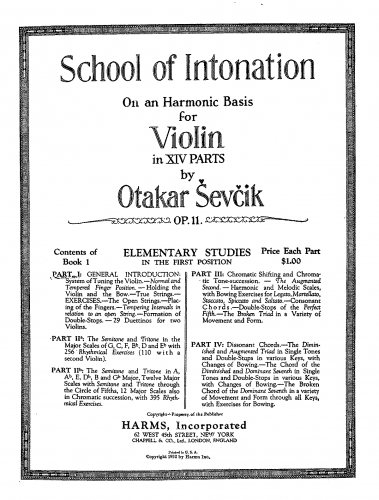 Å evÄÃ­k - School of Intonation on an Harmonic Basis for Violin - Book I: Elementary Studies in the 1st position