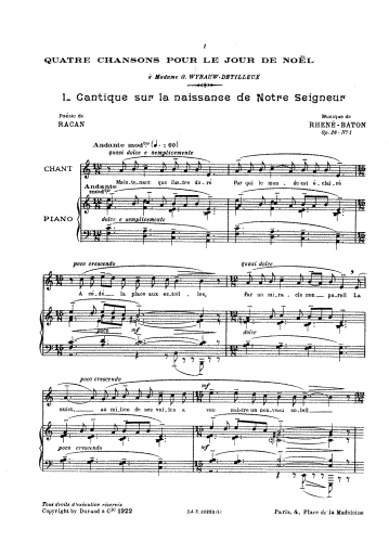 Rhené-Baton - 4 Chansons, Op. 26 - Score