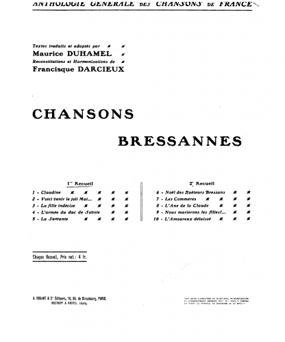 Darcieux - Chants Bressanes - Score