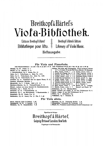 Geminiani - Sonata in C minor for Violin and Basso Continuo - For Viola and Piano (David, Hermann) - Piano Score and Viola part