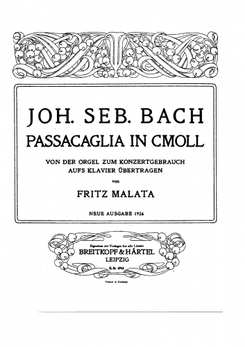 Bach - Passacaglia in C minor - For Piano solo (Malata) - Score