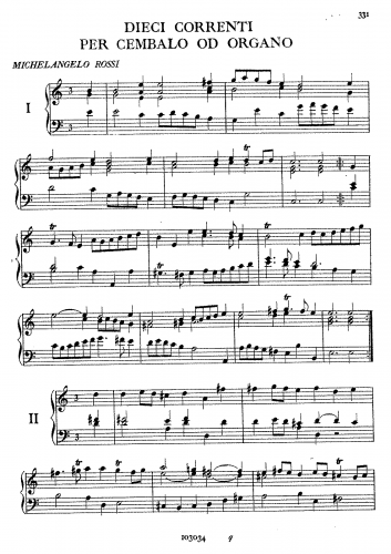 Rossi - 10 Correnti per Cembalo od Organo - Score