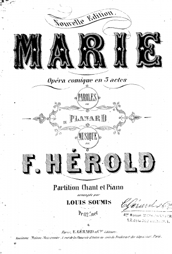 Hérold - Marie / Almédon, ou le monde renversé - Vocal Score - Score