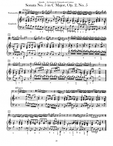 Marcello - 6 Sonatas for Cello and Continuo, Op. 1 - Scores and Parts No. 5 in C major - Cello and Piano score