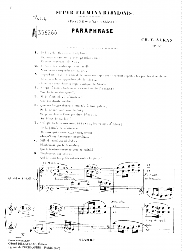 Alkan - Super flumina Babylonis, paraphrase du Psaume 137, op. 52 - Score