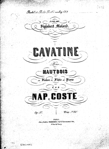 Coste - Cavatine, Op. 37 - Score and Part