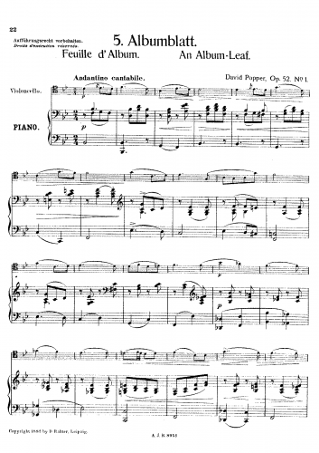 Popper - 2 Pieces for Cello and Piano - 1. Albumblatt