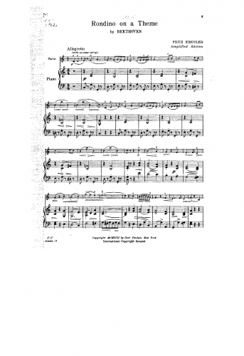 Kreisler - Rondino on a Theme by Beethoven - Scores and Parts