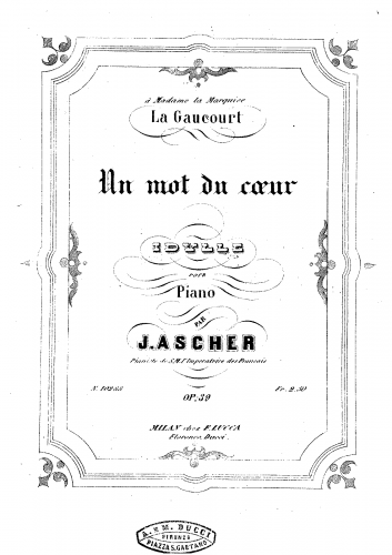 Ascher - Un mot du coeur Op. 39 - Score