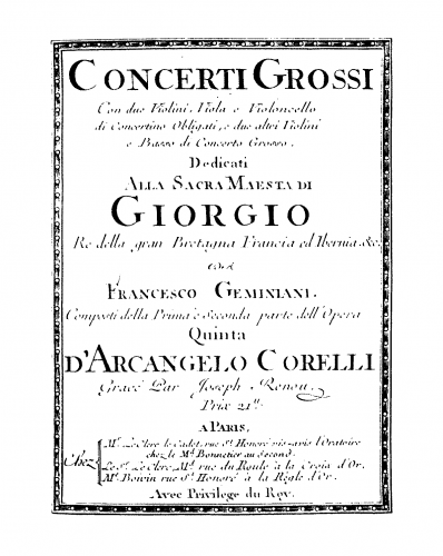 Geminiani - Concerti Grossi after Corelli's Violin Sonatas, Op. 5