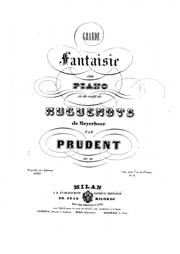 Prudent - Fantasia on Meyerbeer's Les Huguenots, Op. 18 - Score