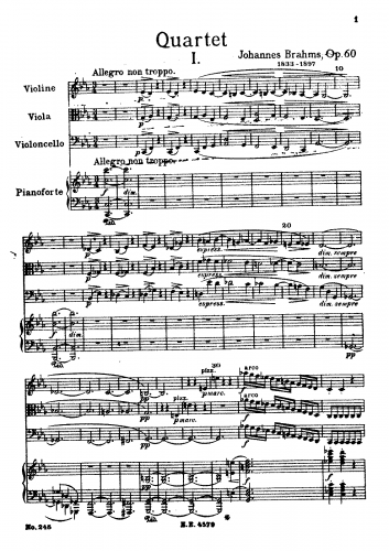 Brahms - Piano Quartet No. 3 - Scores - Score