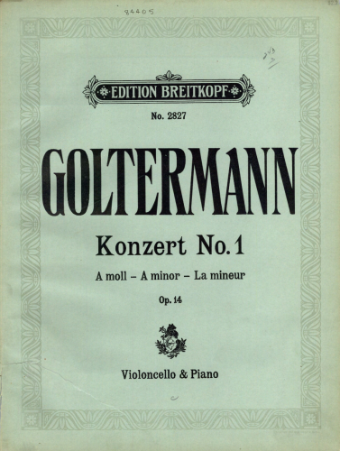 Goltermann - Cello Concerto No. 1 Op. 14 - For Cello and Piano