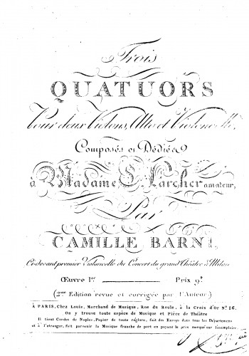 Barni - 3 String Quartets, Op. 1