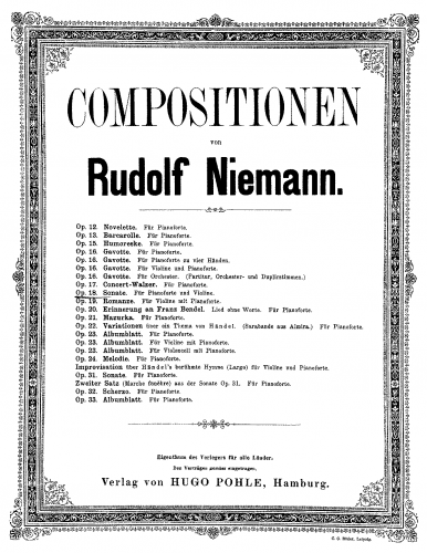 Niemann - Violin Sonata - Scores and Parts