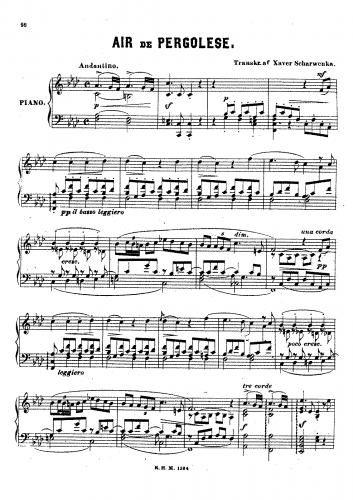 Pergolesi - Tre giorni son che Nina - For Piano Solo (Schwarwenka) - Score