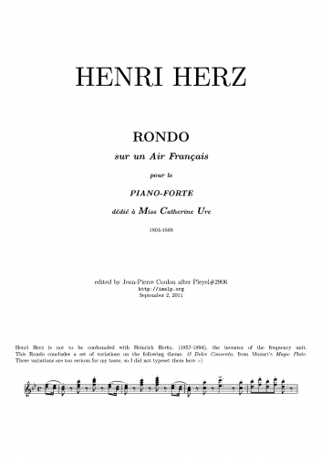Herz - Rondo on a French Air - Piano Score - Score