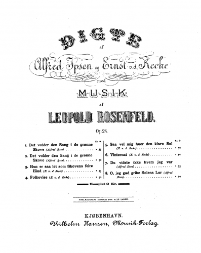 Rosenfeld - Poems, Op. 24 - Score