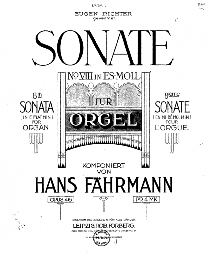 Fährmann - Organ Sonata No. 8, Op. 46 - Score