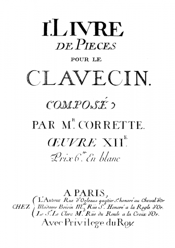 Corrette - Premier Livre de Pièces pour le Clavecin - Score