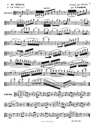 Bériot - Air with Variations No. 5 - For Viola and Piano (Weber) - Viola part