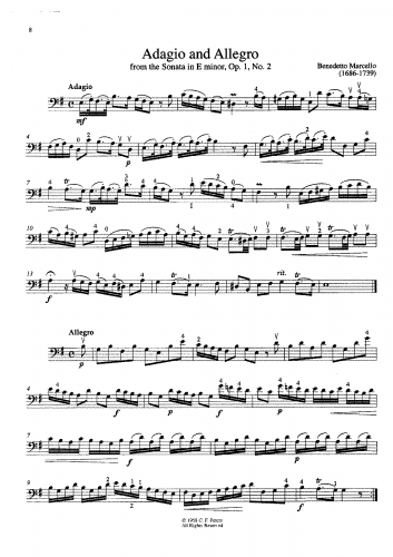Marcello - 6 Sonatas for Cello and Continuo, Op. 1 - Scores and Parts No. 2 in E minor - Adagio and Allegro, solo part