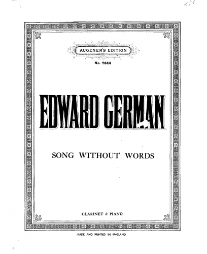 German - Song Without Words - Clarinet and Piano score, solo part
