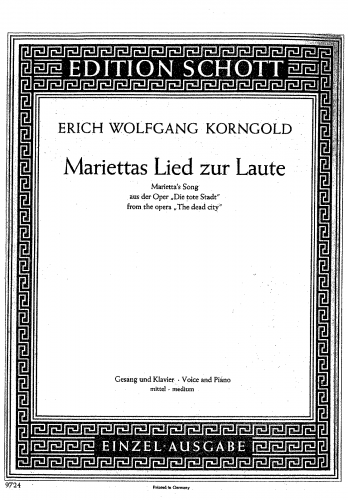 Korngold - Die tote Stadt - Vocal Score Marietta's Lied zur Laute - Score