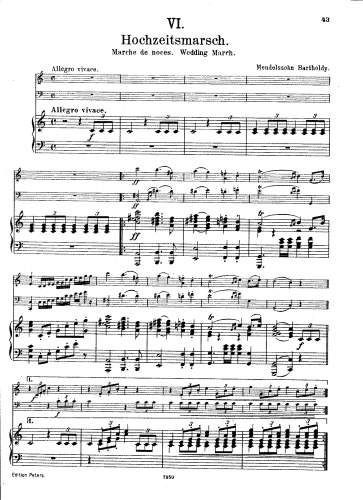 Mendelssohn - Musik zu ''Ein Sommernachtstraum'' - Wedding March (No. 9) For Violin, Cello and Piano (Sitt)