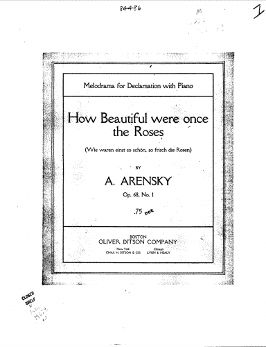 Arensky - 3 Declamations - 1. How Fine and Fresh were the Roses