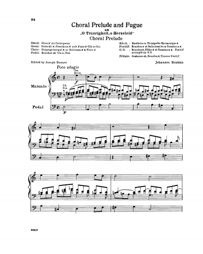 Brahms - Chorale Prelude and Fugue on 'O Traurigkeit, o Herzeleid' - Score