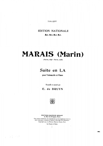 Marais - Suite in A major - For Cello and Piano (Bruyn)