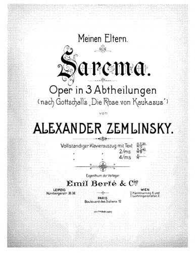 Zemlinsky - Sarema - Vocal Score - Vocal Score