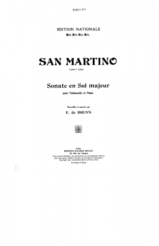 Sammartini - Cello Sonata in G major - Scores and Parts