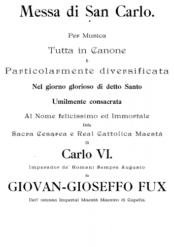 Fux - Messa di San Carlo, K.7 - Score