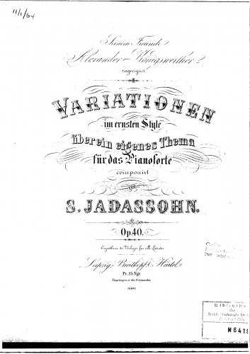 Jadassohn - Variationen über ein eigenes Thema, Op. 40 - Score
