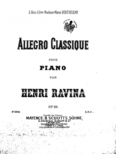 Ravina - Allegro Classique - Piano Score