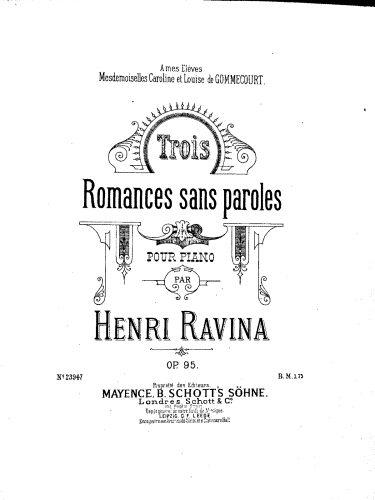 Ravina - 3 Roamces sans paroles - Piano Score