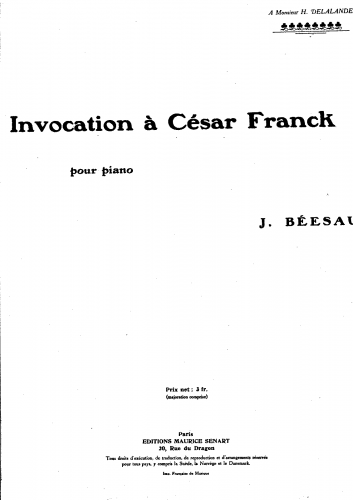 Béesau - Invocation à César Franck - Piano Score