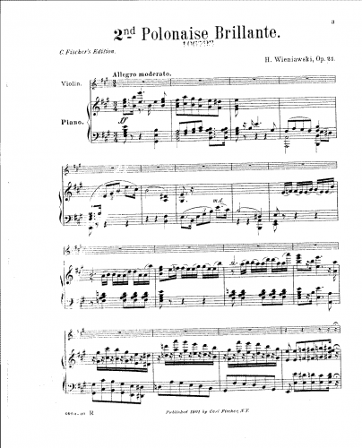 Wieniawski - Polonaise brillante No. 2 - For Violin and Piano - Piano Score and Violin Part