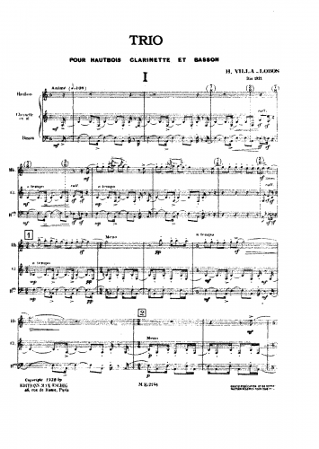 Villa-Lobos - Trio for Oboe, Clarinet and Bassoon - Scores - Score