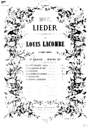 Lacombe - Chanson de Barberine - Score