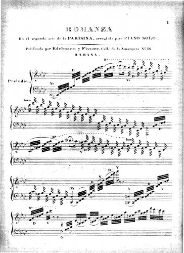 Giribaldi - La Parisina - Romanza (Act II) For Piano solo - Score