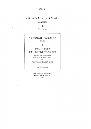 Panofka - 24 vocalises progressives pour toutes les voix (basse exceptée) - Voice and Piano - Score