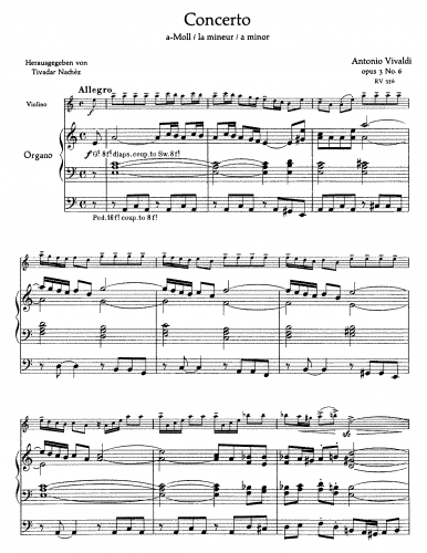 Vivaldi - Violin Concerto in A minor, RV 356 - For Violin, Organ and Strings (Nachéz)