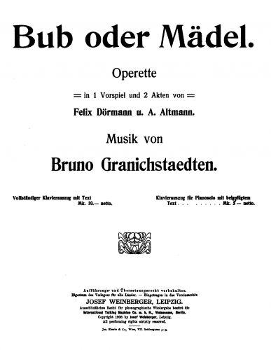 Granichstaedten - Bub oder Mädel - For Piano solo - Score
