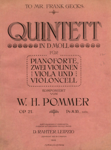Pommer - Piano Quintet