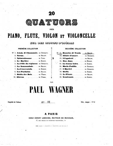 Wagner - Quartet No. 11, Motifs de 'Beatrice di Tenda'