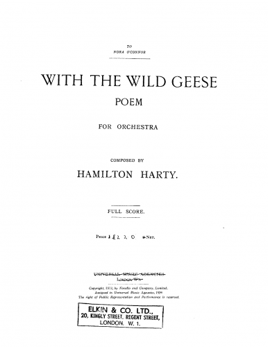 Harty - With the Wild Geese (Poem for Orchestra) - Full Score - Score